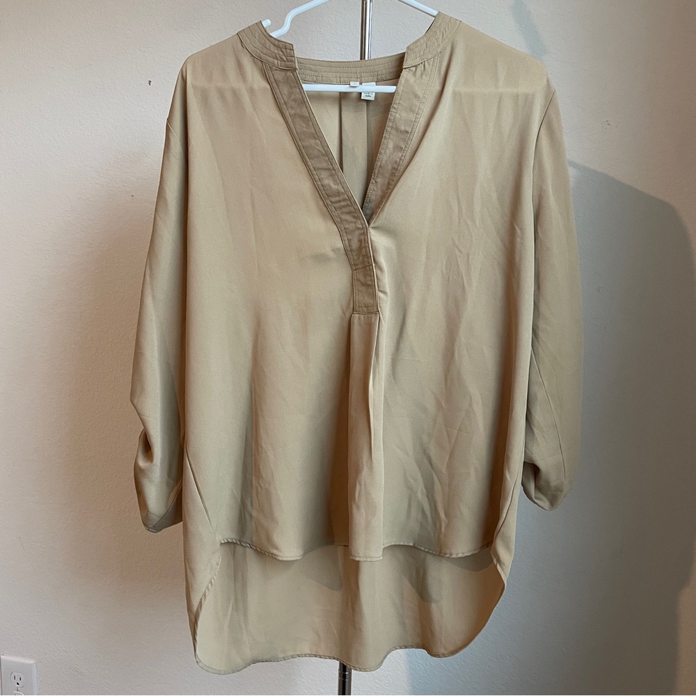 Cato Women's L Sheer Brown V-Neck Blouse Chic Relaxed Formal Casual Wear Summer